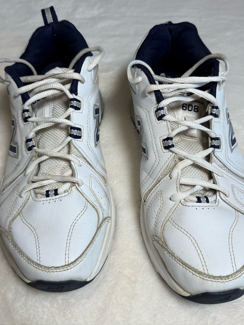 Men's New Balance White and Navy Athletic Sneakers